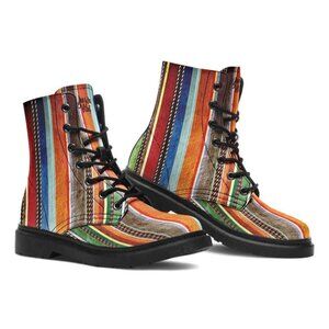 Yes We Vibe Women's Colorful Striped Combat Lace-Up Boots - Size 9W‎